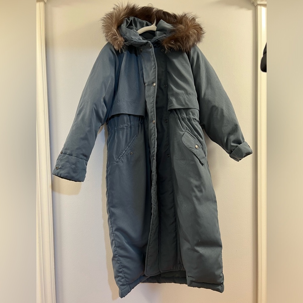 MULBERRY STREET Full Length Hooded Down Fox Fur Coat L
